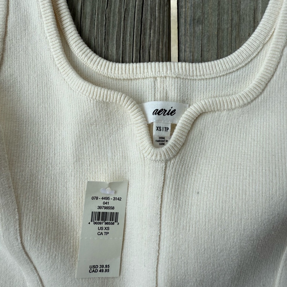 Aerie Cream Ribbed Knit Top - Picture 2 of 3